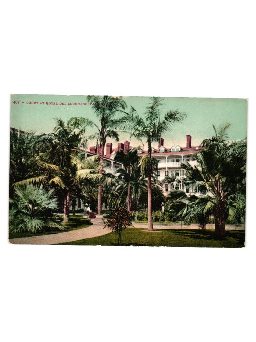 Court At Hotel Del Coronado CA Vintage Postcard Edward H Mitchell Publisher